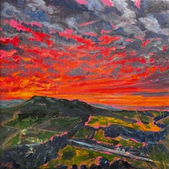 Sunset Over Box Hill Original Oil on Canvas Dramatic Surrey Landscape Painting
