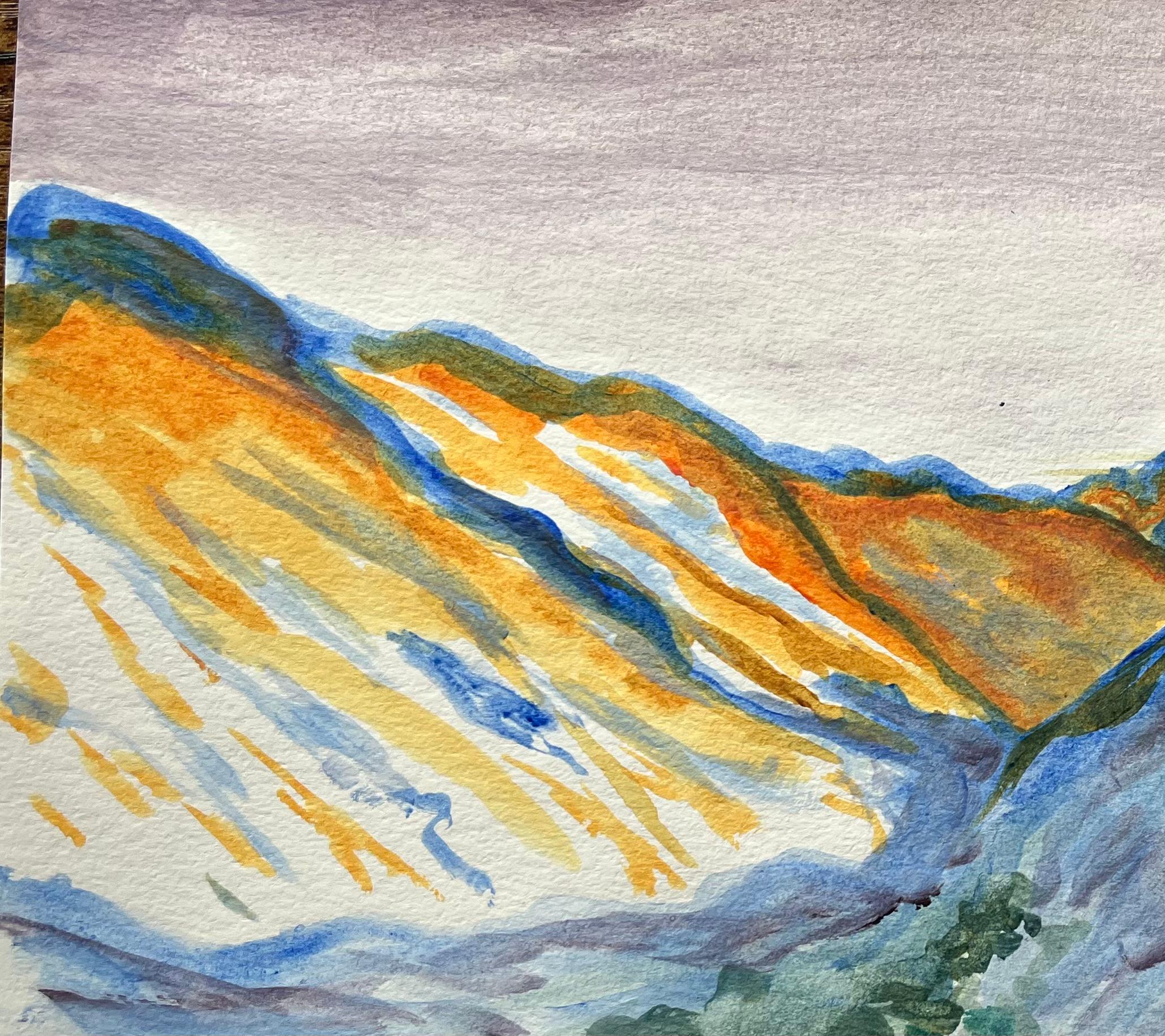 Pintura acrílica vibrante de la cordillera del Atlas con reflejos naranjas - Painting de Minty Ramsey