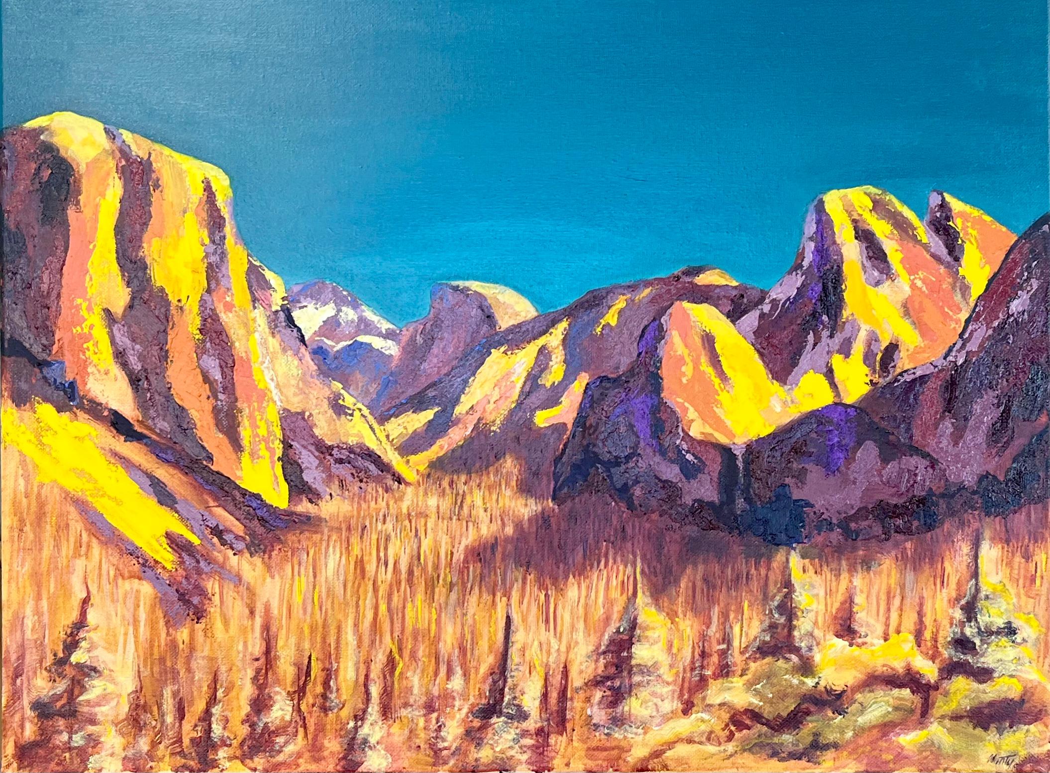 Pintura acrílica vibrante del Parque Nacional de Yosemite de la vista de la cumbre de Half Dome - Painting de Minty Ramsey