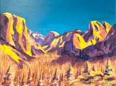 Vibrant Acrylic Painting of Yosemite National Park of View of Half Dome Summit