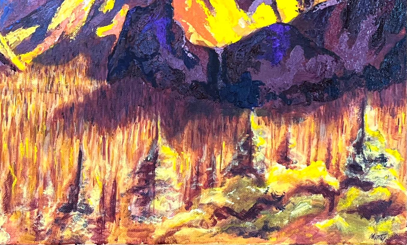 Pintura acrílica vibrante del Parque Nacional de Yosemite de la vista de la cumbre de Half Dome en venta 1