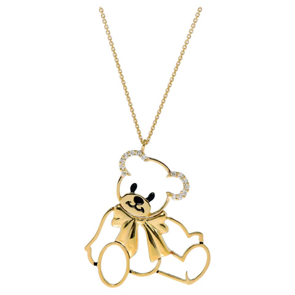 Diamond Teddy Bear Designer Pendant 18K Rose Gold By Assor Gioielli For