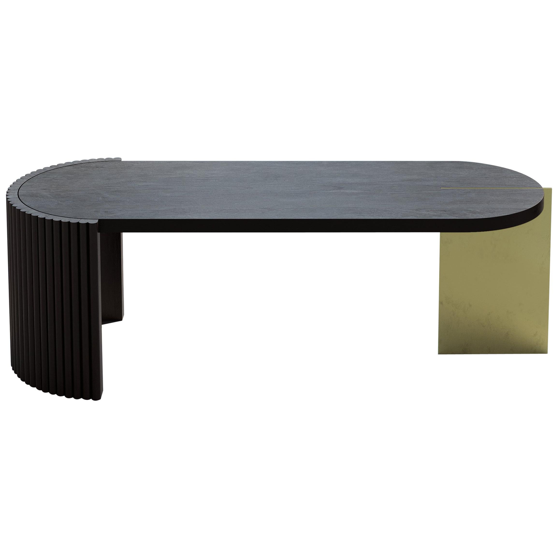 21st Century, Modern, Wood, Brass, Contemporary, Minus Coffee Table For Sale
