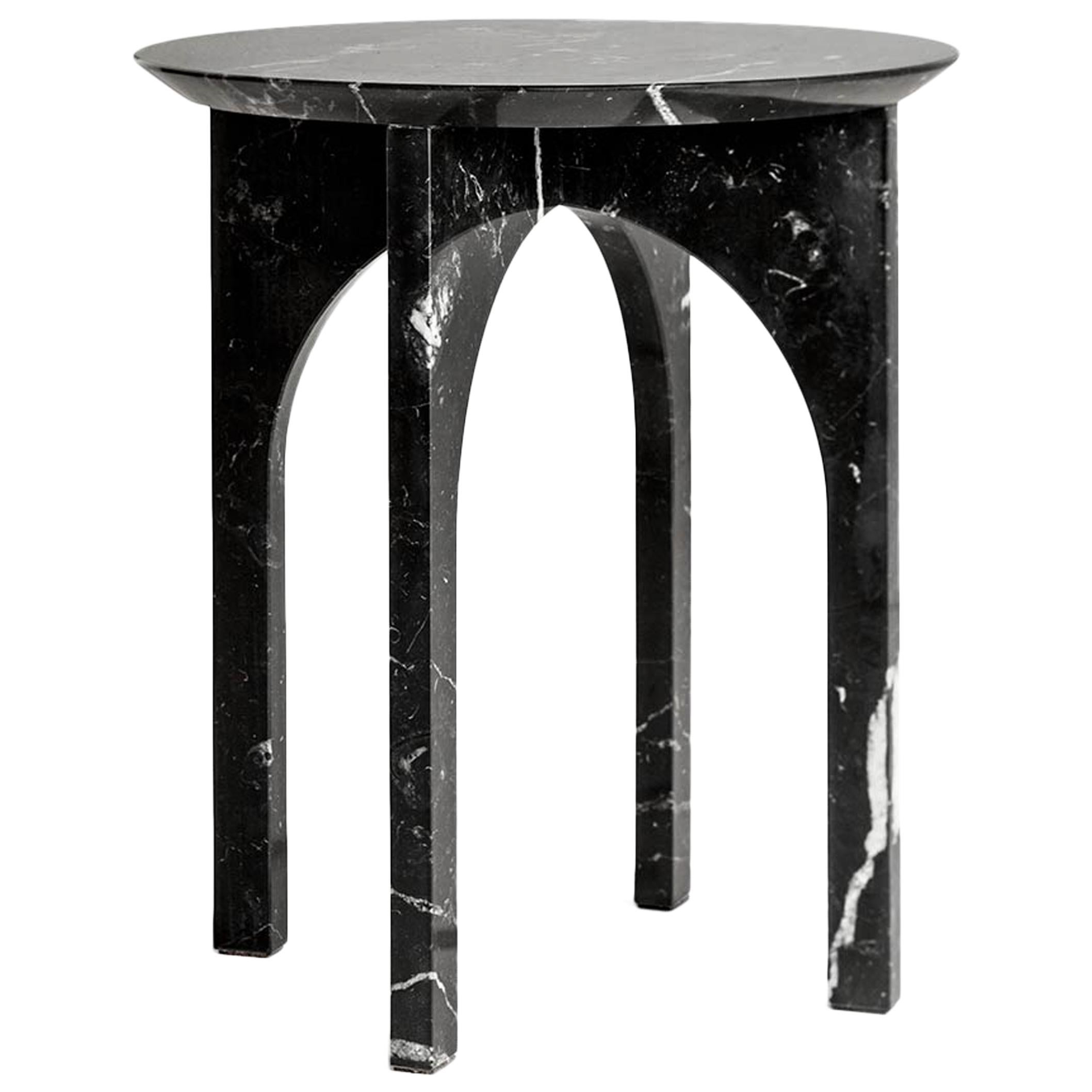 “Minus Side Table” Black Marquina Marble Minimalist Side Table by Aparentment