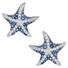 Mio Harutaka 18k White Gold with Blue Sapphire and Diamonds Starfish Earrings