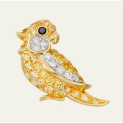 Mio Harutaka 18k Yellow Gold and Yellow Sapphire and Diamond Little Bird Earring