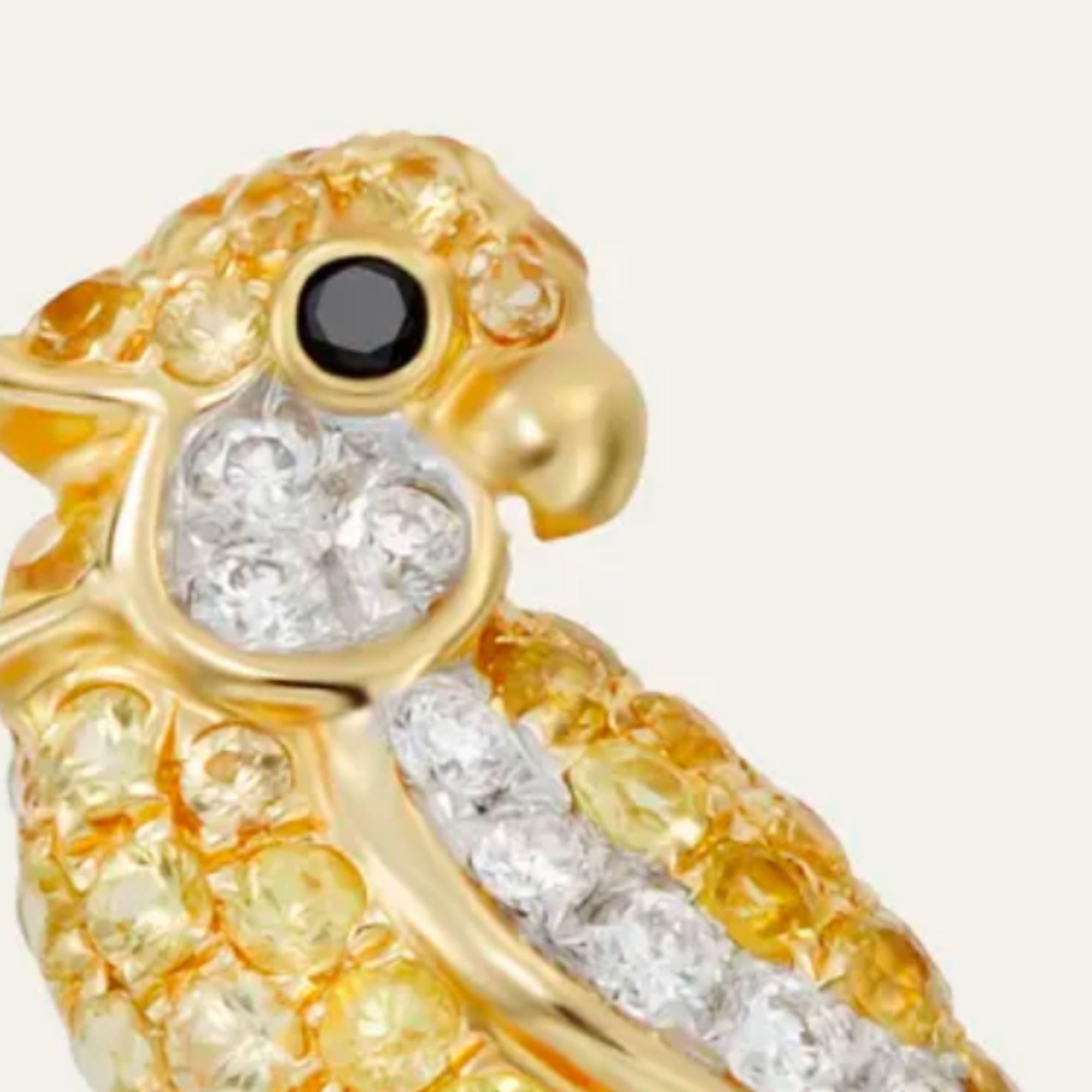 Contemporain Mio Harutaka, boucles d'oreilles petit oiseau en or jaune 18 carats, saphir jaune et diamants en vente