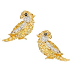 Mio Harutaka 18k Yellow Gold and Yellow Sapphire and Diamond Little Bird Earring