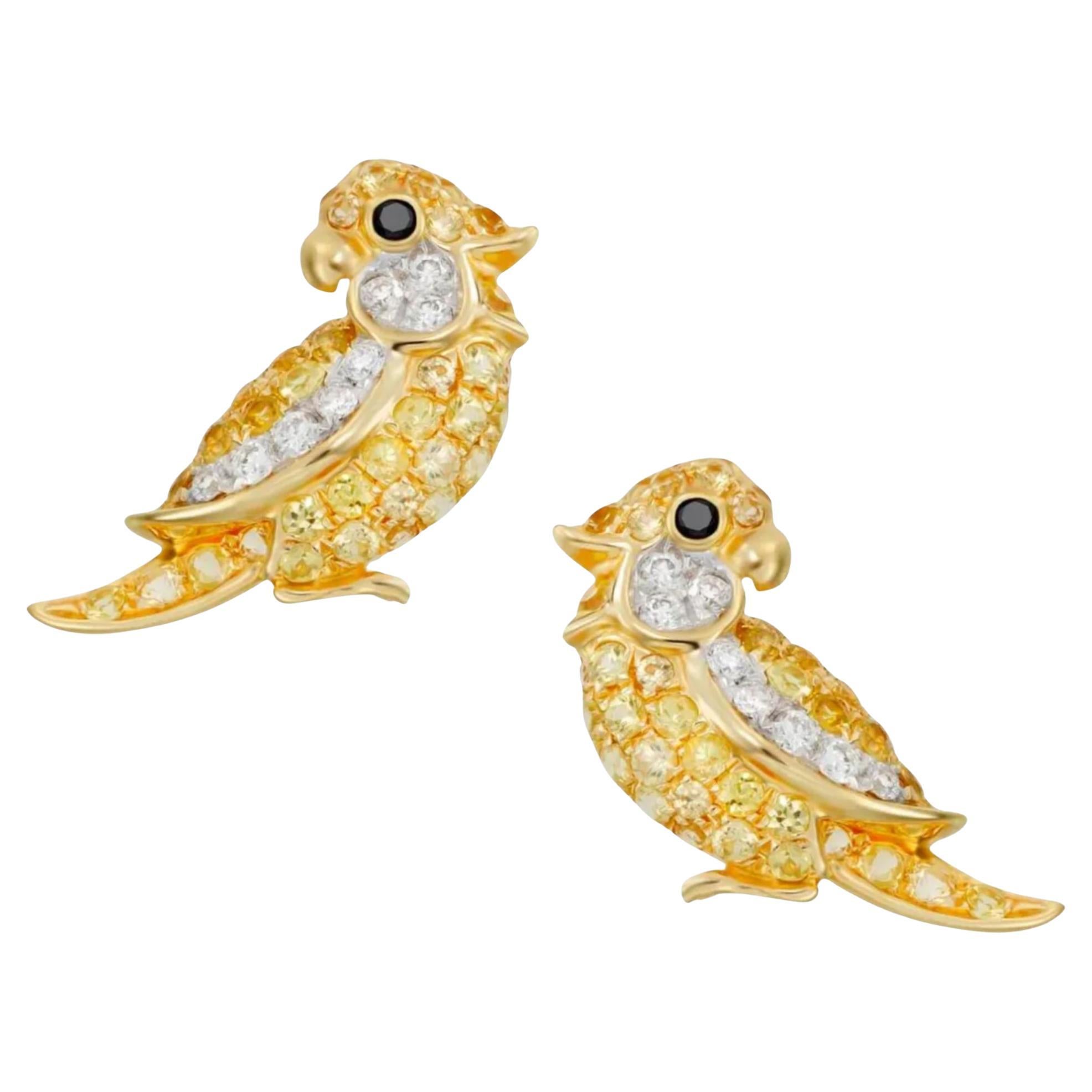 Mio Harutaka 18k Yellow Gold and Yellow Sapphire and Diamond Little Bird Earring For Sale