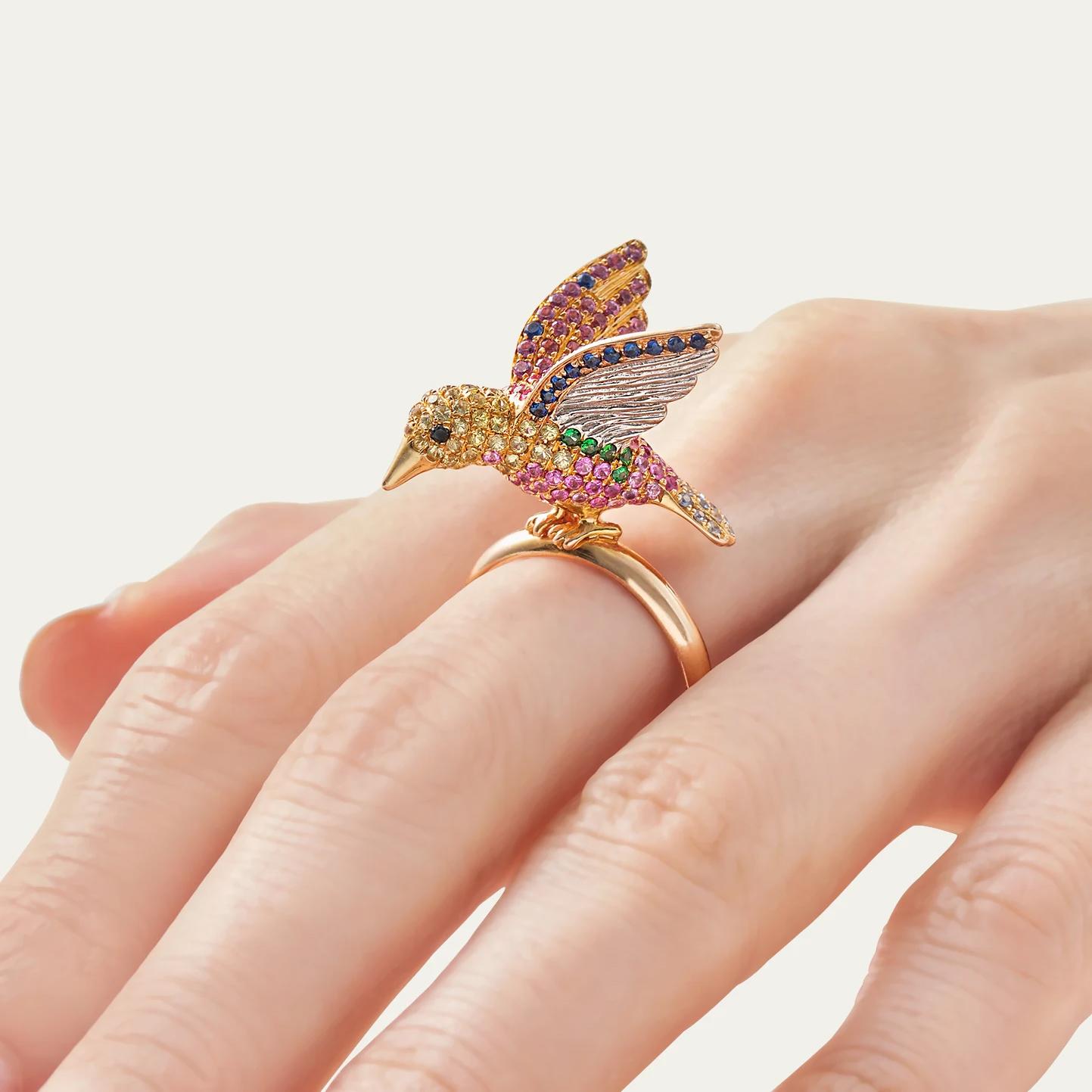 Mio Harutaka Gem-Set Bird Ring In New Condition For Sale In Weston, MA