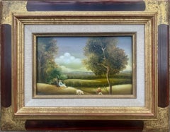 Peaceful Pastoral Scene: naive folk art northern renaissance style landscape