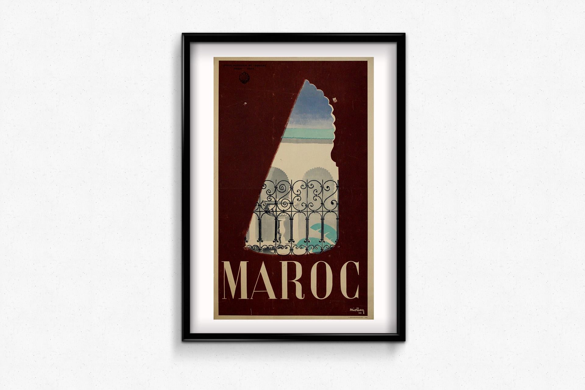 Original um 1950 Reiseplakat von Miollan - Maroc - Marokko im Angebot 2