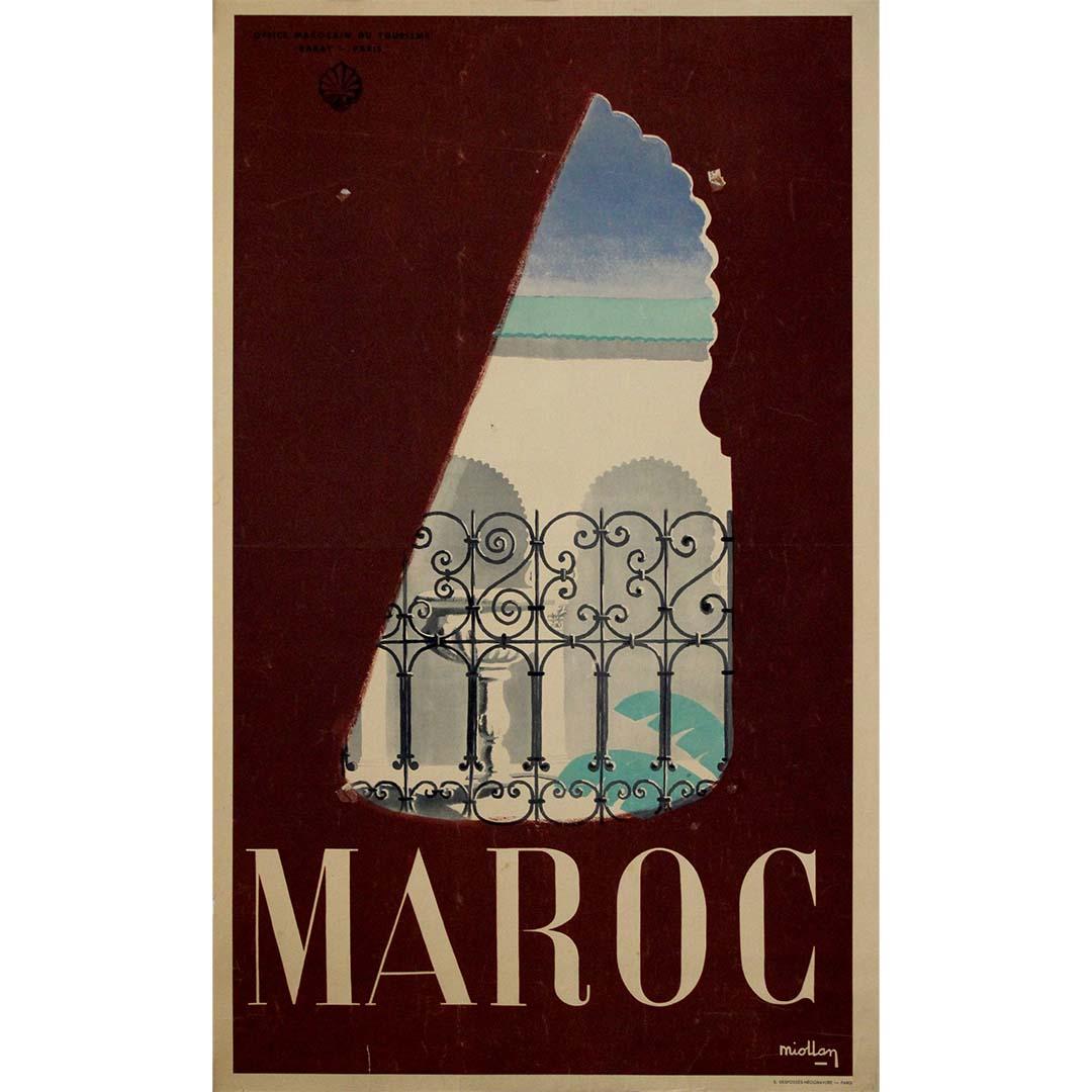 Poster di viaggio originale del 1950 di Miollan - Maroc - Marocco