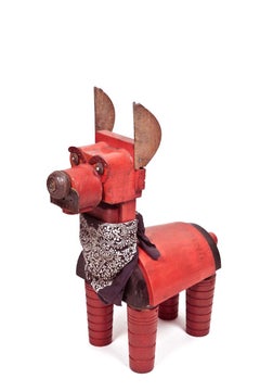 Perro Rojo - 21st Century, Contemporary Sculpture, Figurative, Recycled Objects