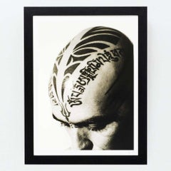 Miquel Arnal, Tattooed Man Hand Signed Large Black and White Photography, Framed