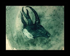 "Cabeza de cabra" 1988 original gouache neo-figuratif painting