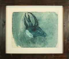 Barcelo Animal Mali Green "Cabeza de cabra" 1988 gouache neo-figuratif