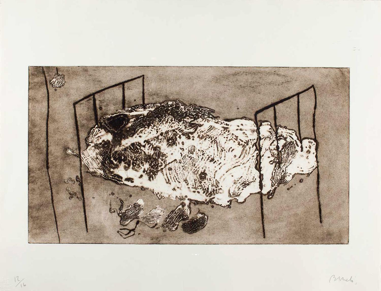 MIQUEL BARCELÓ, 1987
Engraving signed and numbered in pencil
Edition of 16 copies
Measurements of the work: 50x 65 cm
Measures of the framed work: 58 x 74 cm

Painter and sculptor, Barceló began his training at the School of Arts and Crafts in Palma