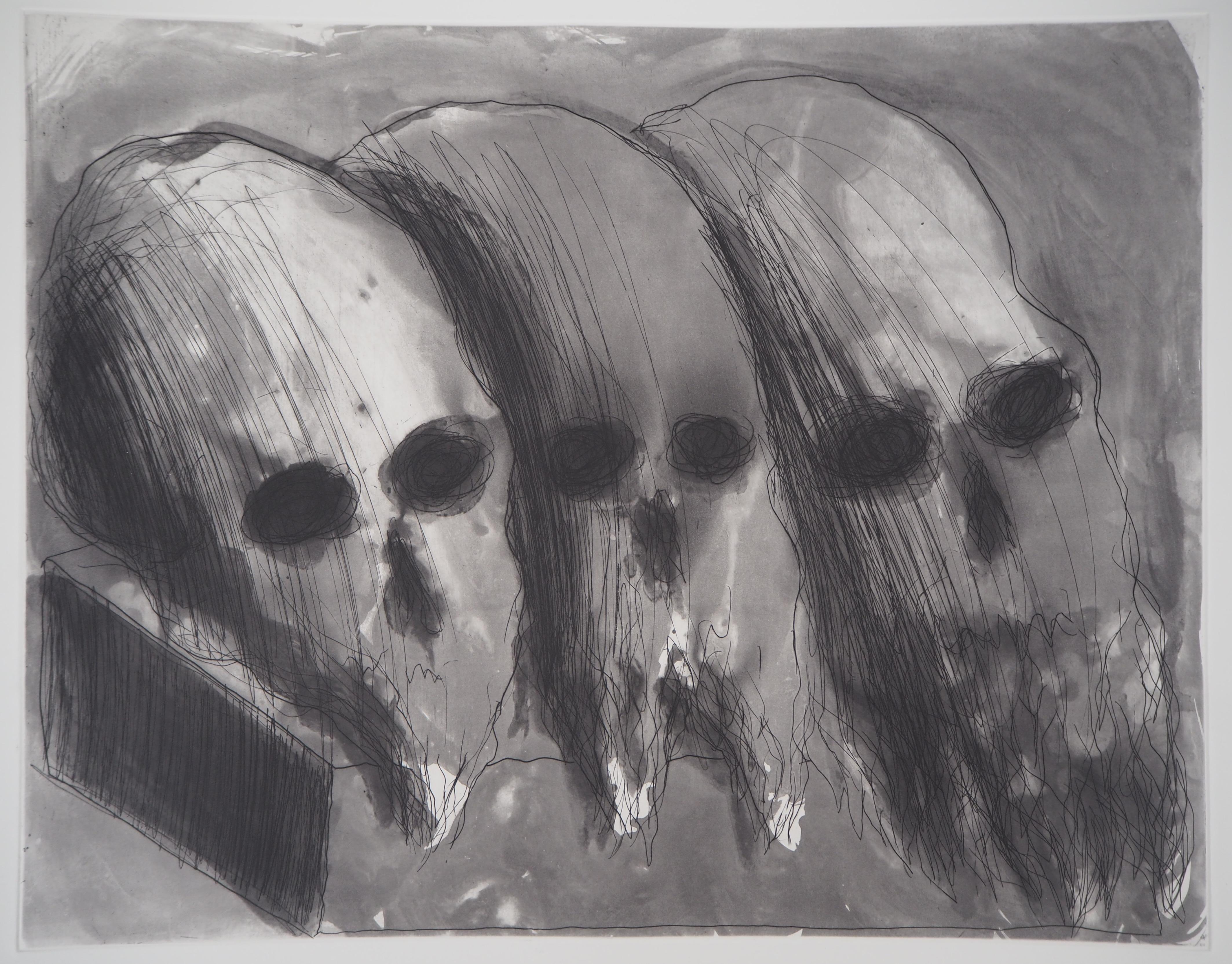 Vanity with Three Skulls - Original etching with aquatint - Print by Miquel Barceló