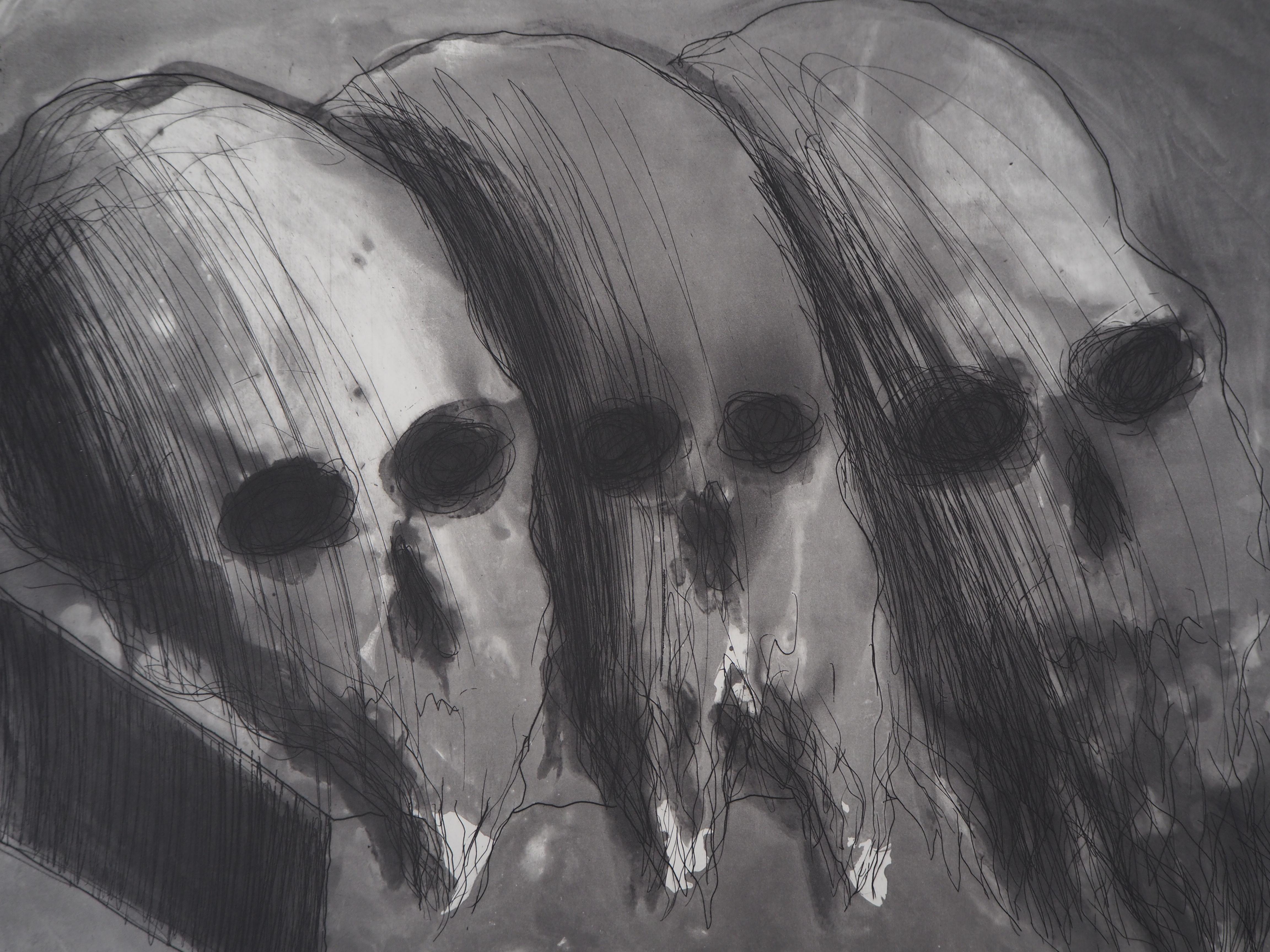 Vanity with Three Skulls - Original etching with aquatint - Modern Print by Miquel Barceló