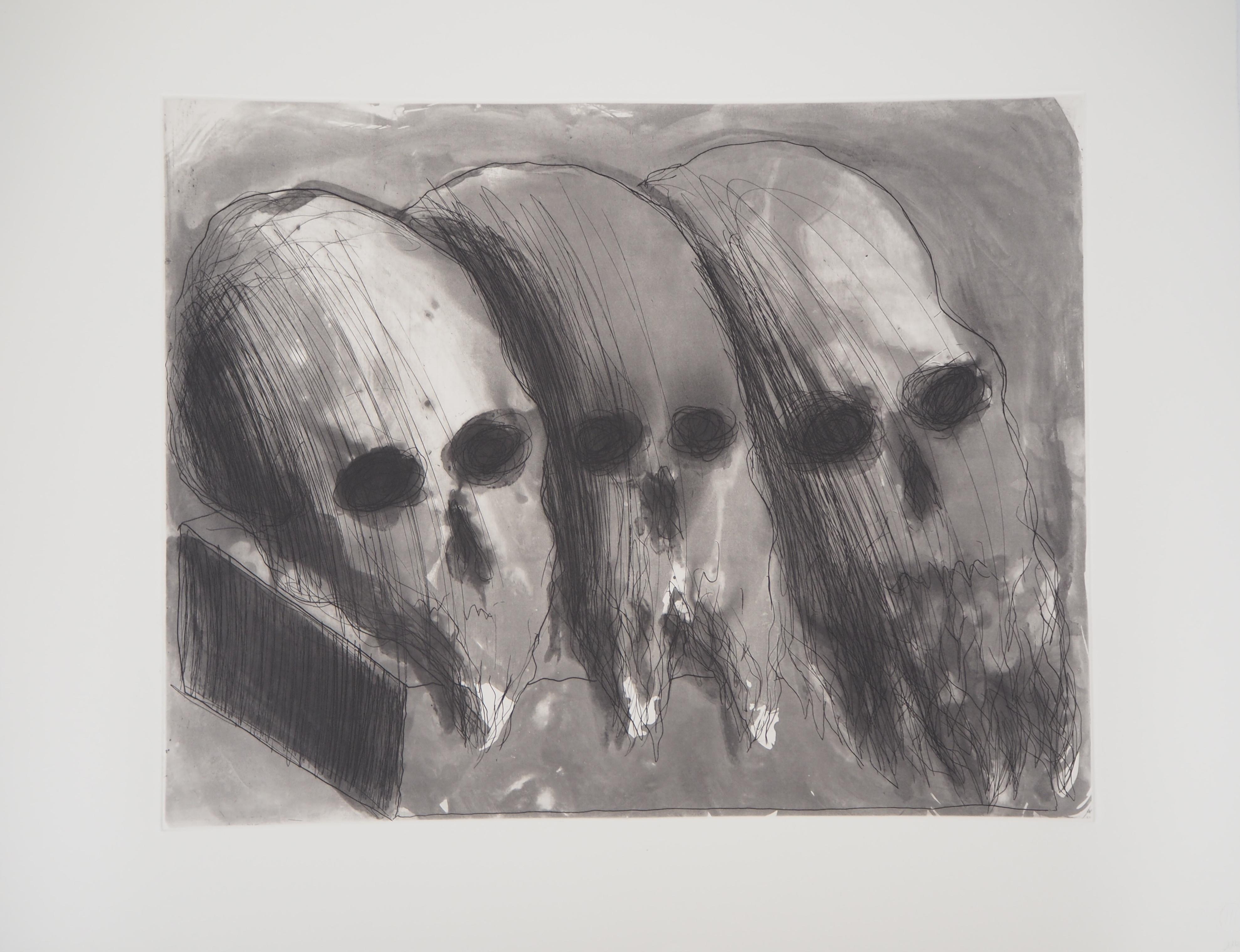 Miquel Barceló Figurative Print - Vanity with Three Skulls - Original etching with aquatint