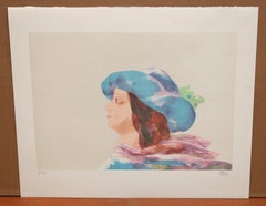 Litografia su carta - Dama con sombrero azzurro - Tiraje: 8/250