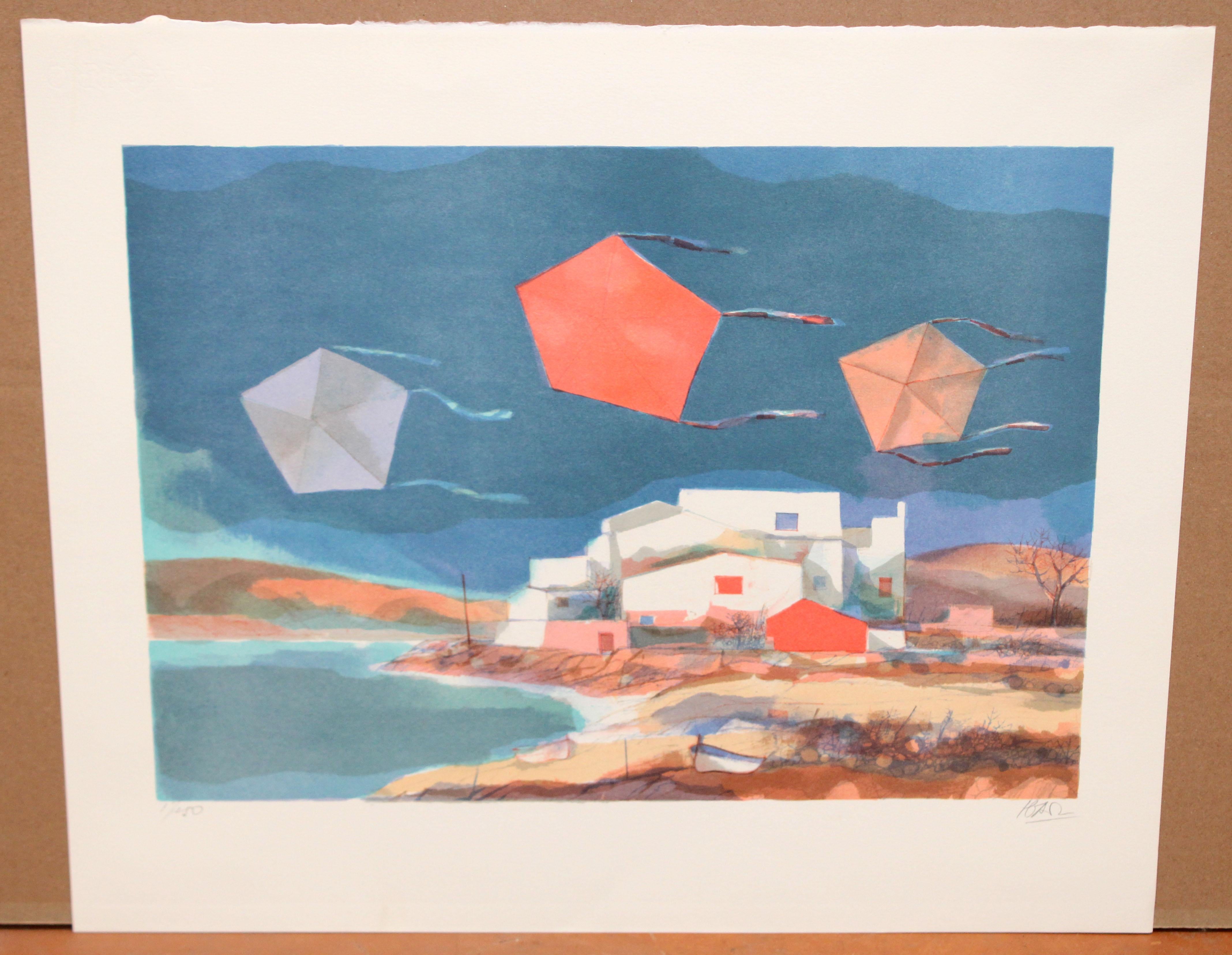 Litografia sobre papel - Paisaje con cometas - Tiraje: 1/250 - Print de Miquel Ibarz Roca