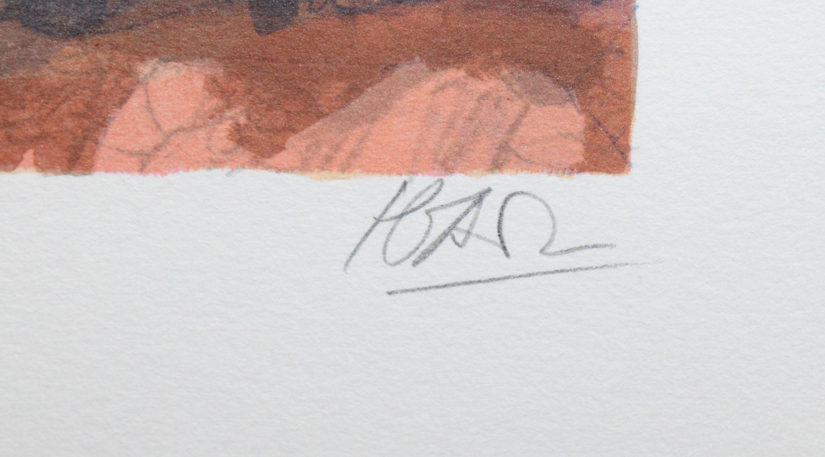 Litografia sobre papel - Paisaje con cometas - Tiraje: 1/250 - Print Impresionista de Miquel Ibarz Roca
