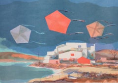 Litografia sobre papel - Paisaje con cometas - Tiraje : 8/250