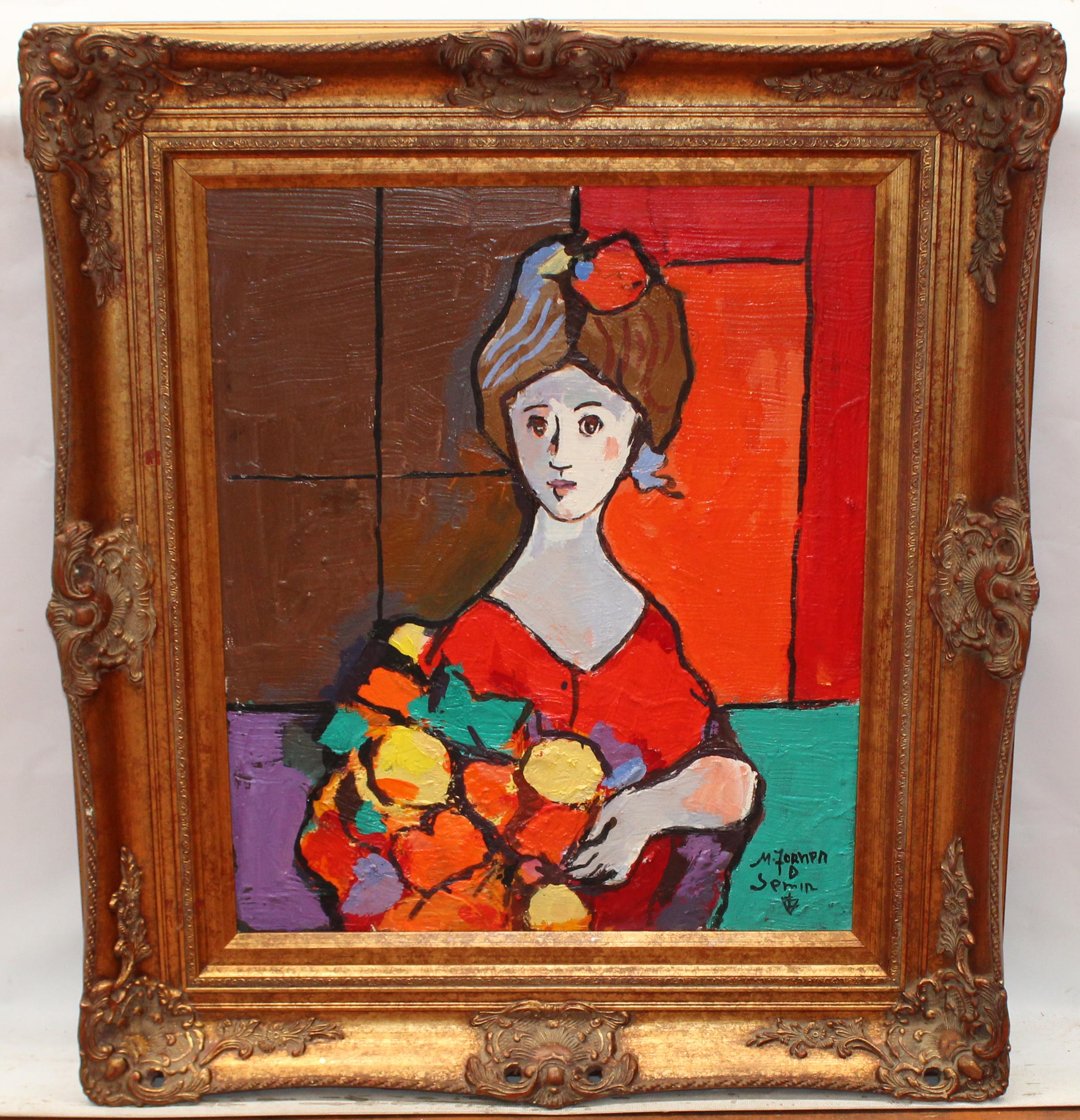Female Portrait Oil Painting on Canvas, Framed, Signed, 1990s