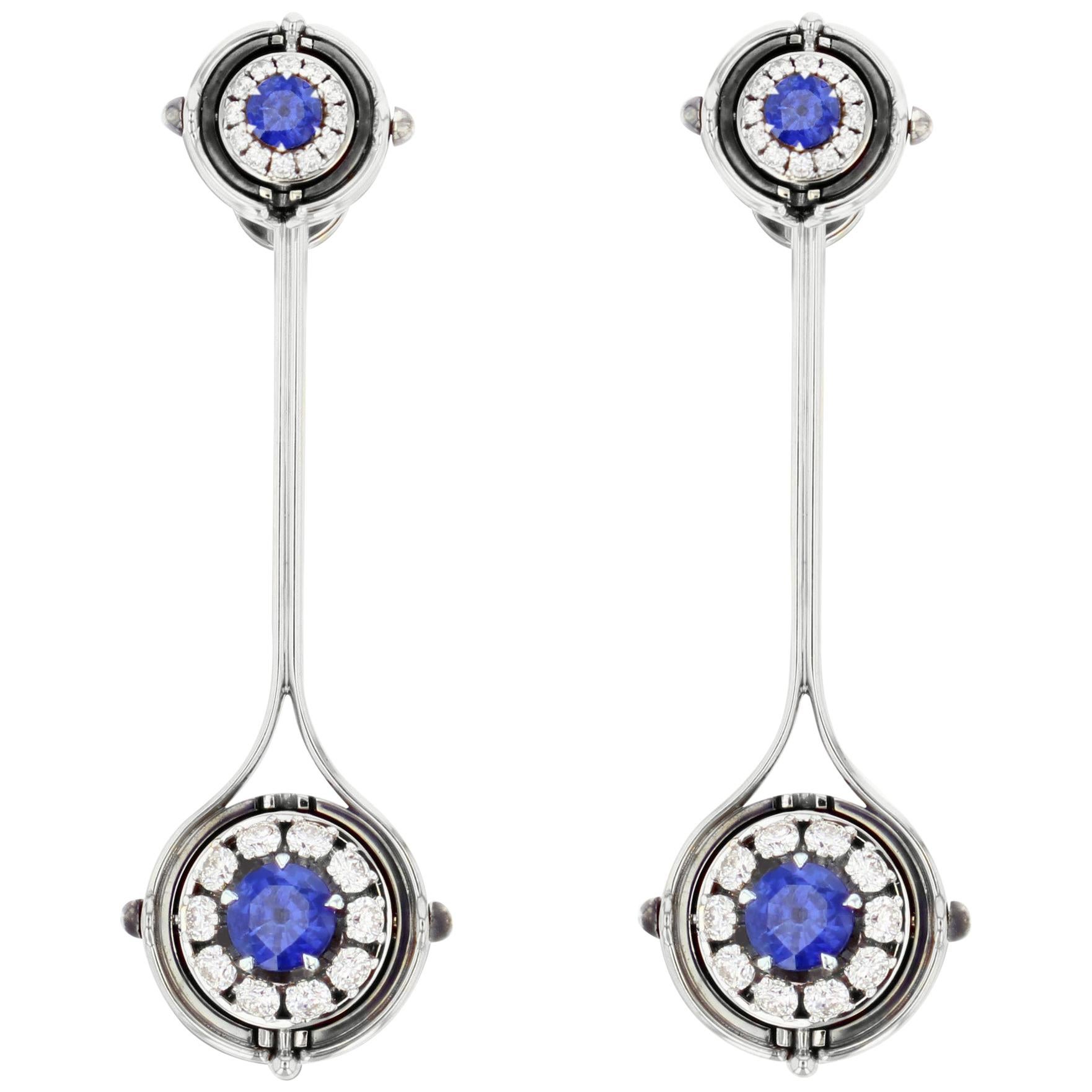 Sapphire and Diamond Short Pendant Earrings at 1stDibs