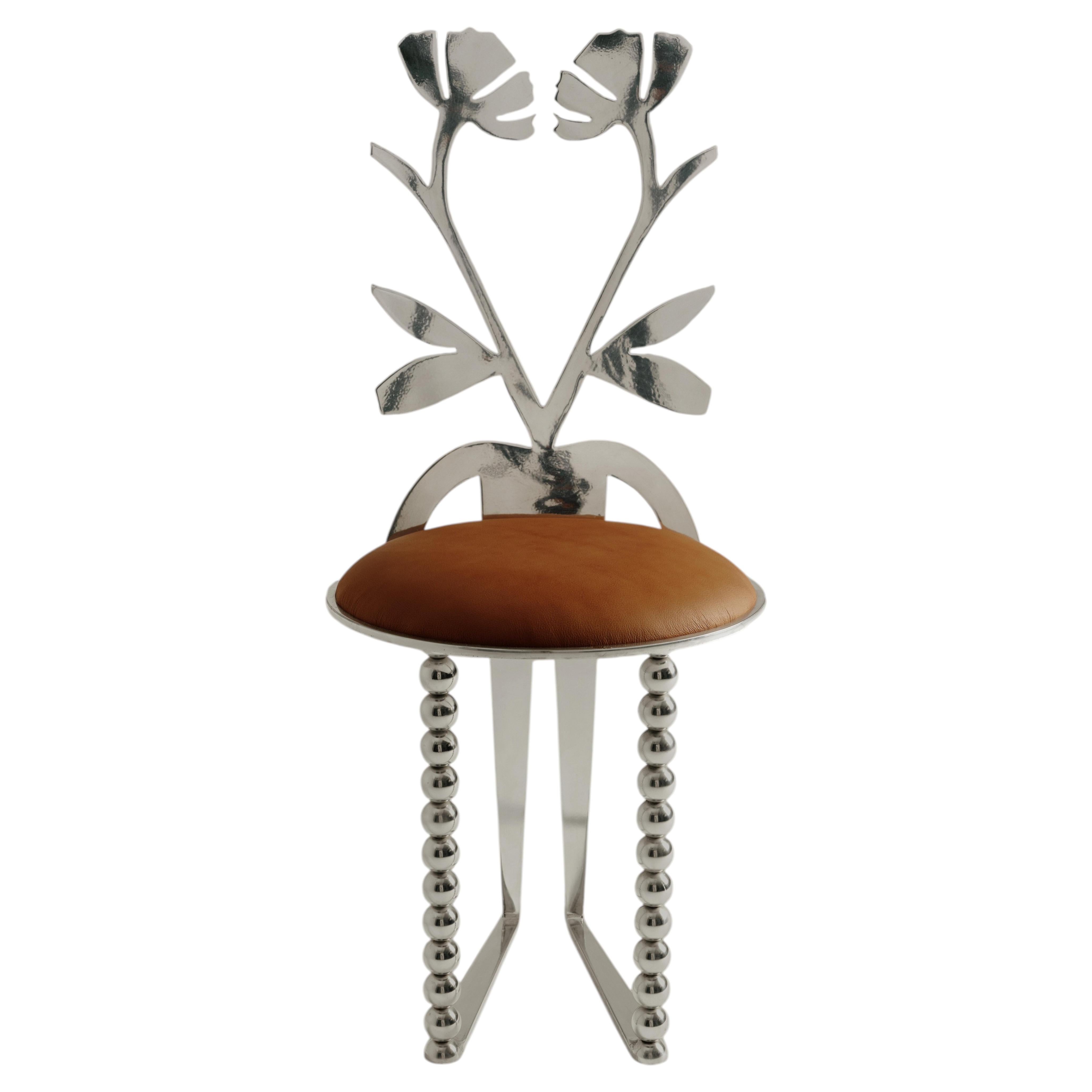 Mira Chair in Polished Aluminium and Genuine Leather by Animate Objects