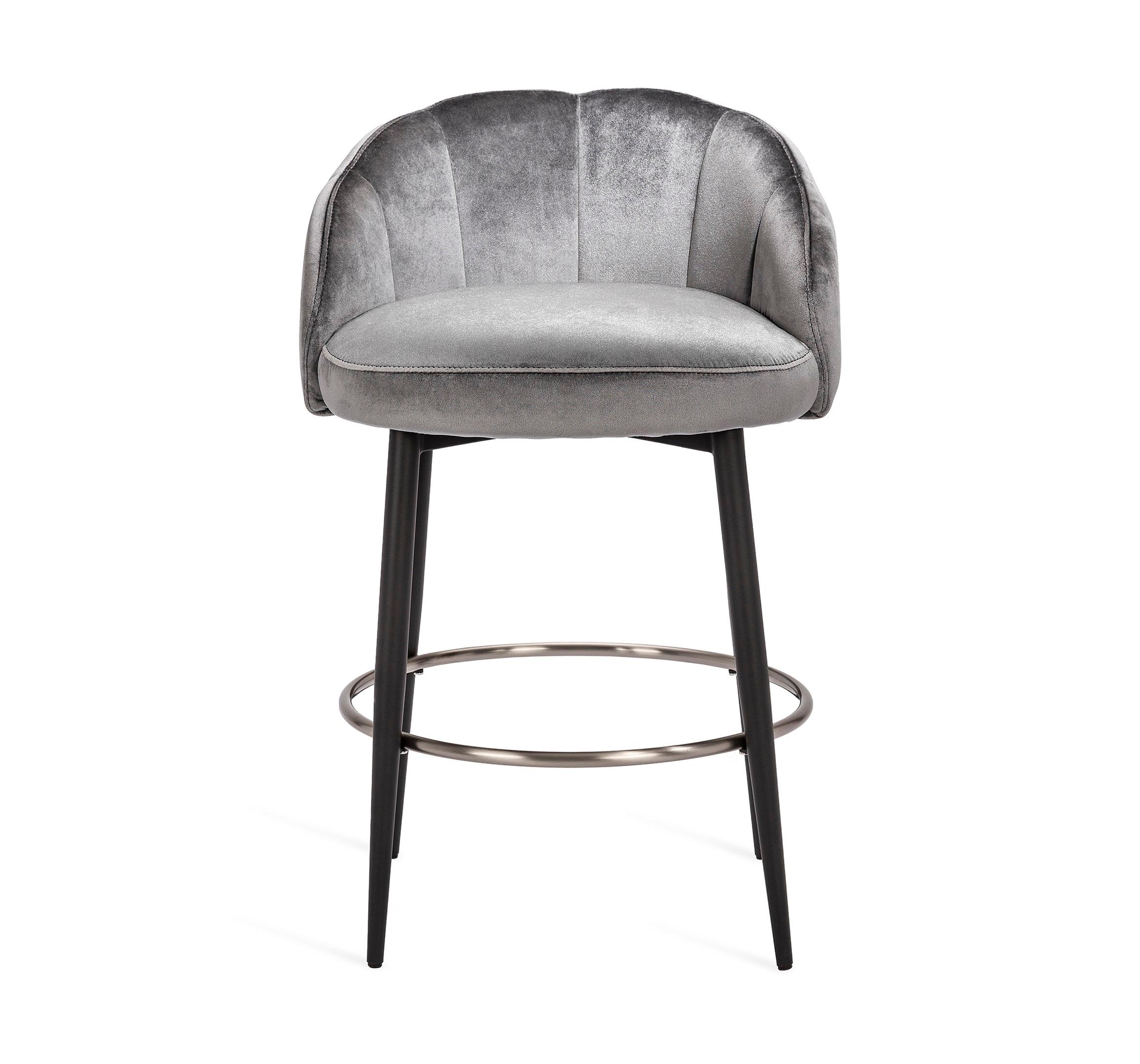 Set Of 4 Mira Graphite Velvet Upholstered Counter Stool W Polished Set Of 4 Mira Graphite Velvet Upholstered Counter Stool W Polished Nickel Base For At 1stdibs