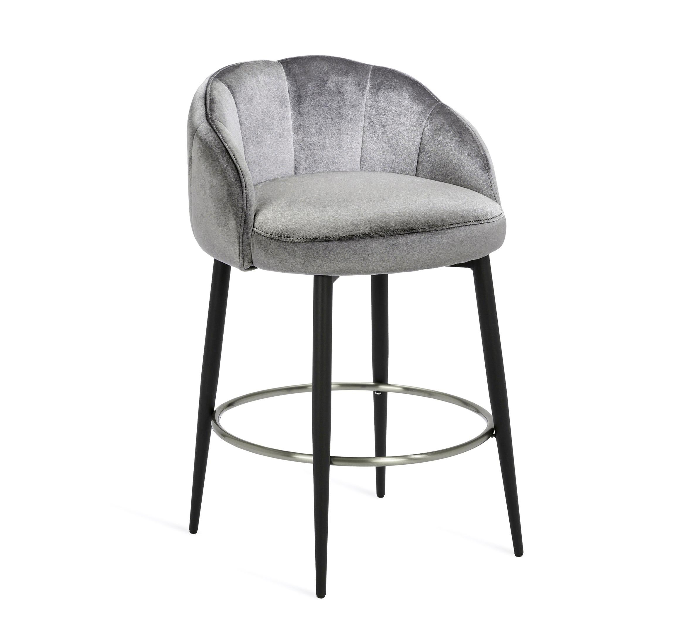 Set Of 4 Mira Graphite Velvet Upholstered Counter Stool W Polished Set Of 4 Mira Graphite Velvet Upholstered Counter Stool W Polished Nickel Base For At 1stdibs