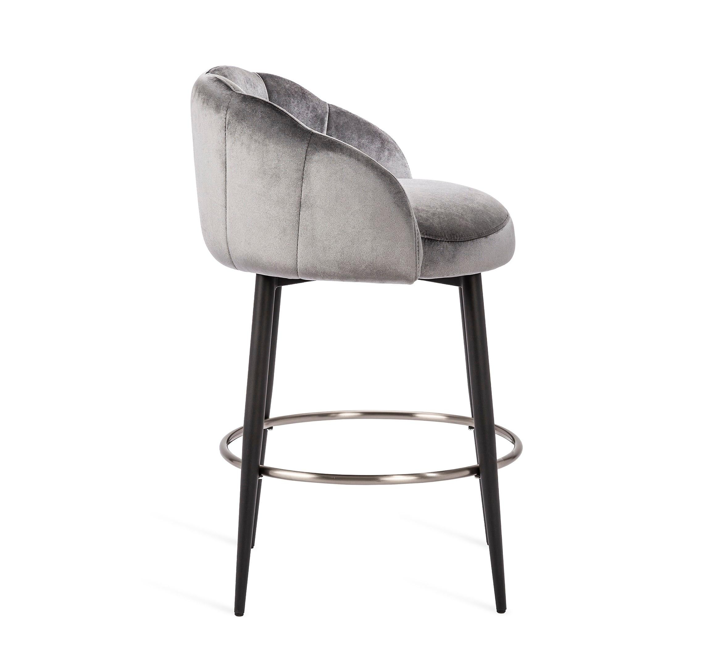 Set Of 4 Mira Graphite Velvet Upholstered Counter Stool W Polished Set Of 4 Mira Graphite Velvet Upholstered Counter Stool W Polished Nickel Base For At 1stdibs
