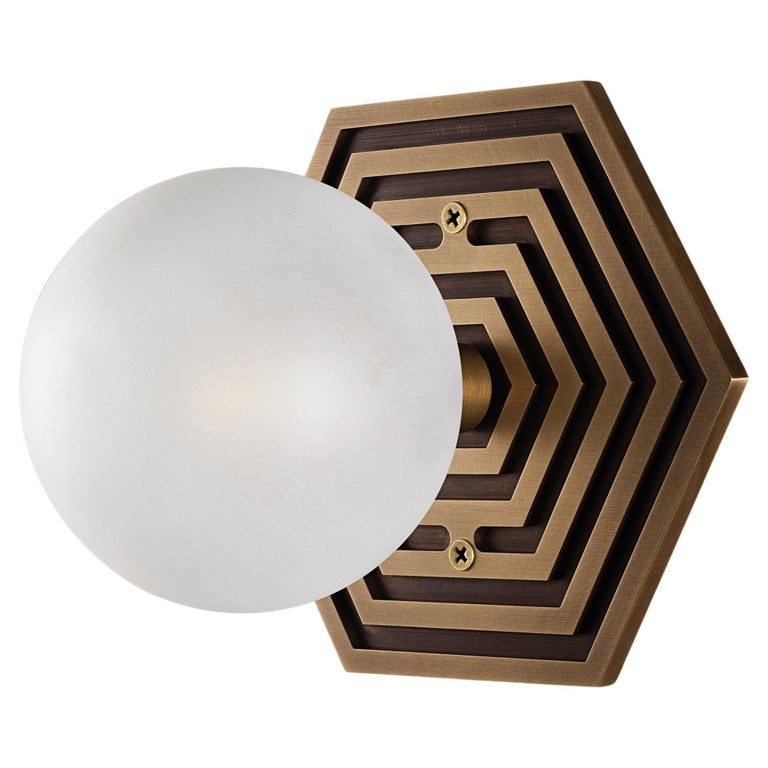 Mira Hex Wall Sconce in Natural Brass and Blown Glass by Blueprint Lighting For Sale