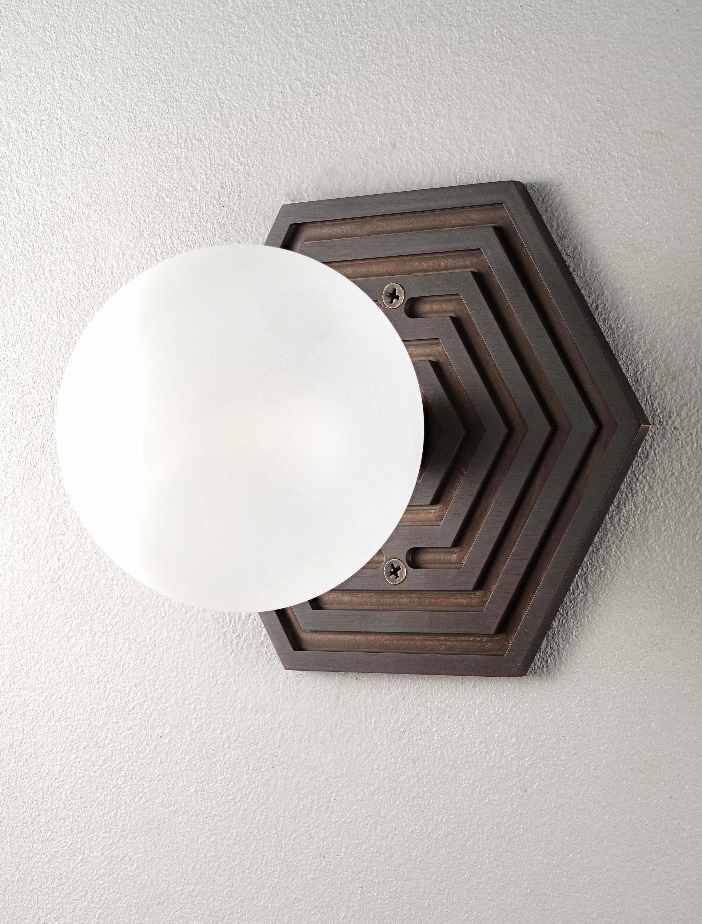 American Mira Hex Wall Sconce in Oil-Rubbed Bronze and Blown Glass by Blueprint Lighting For Sale