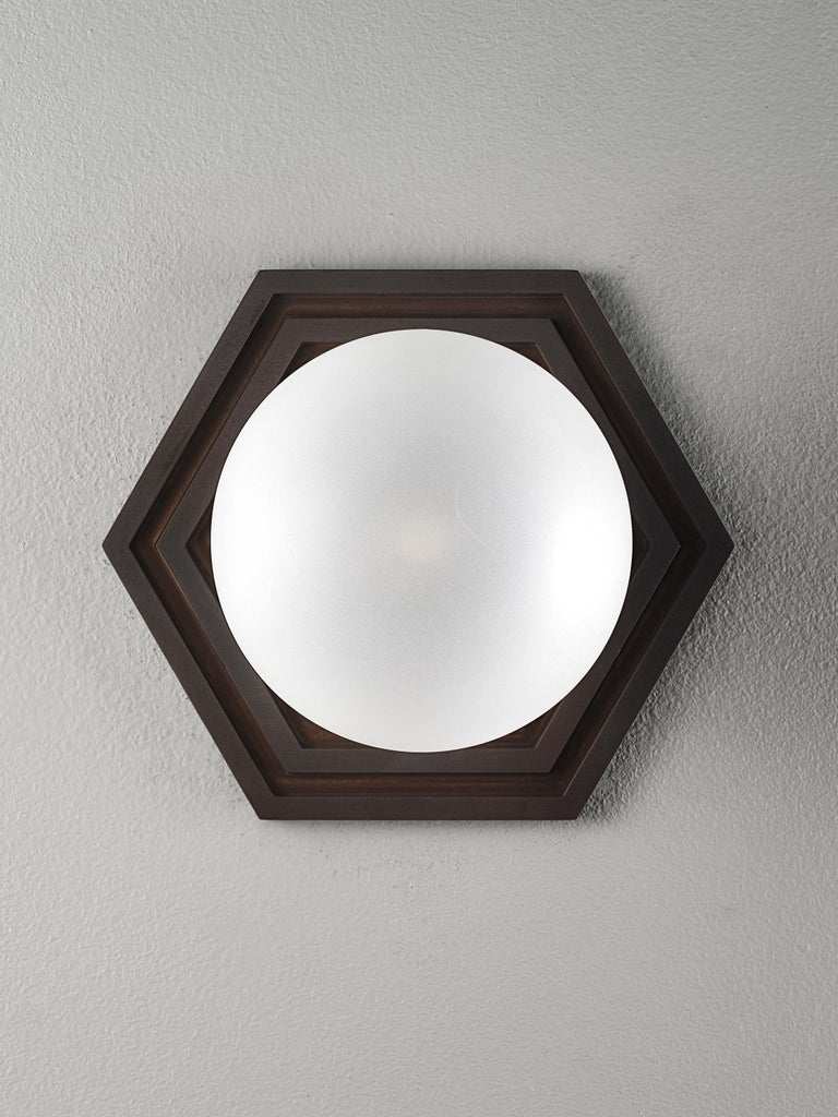 Contemporary Mira Hex Wall Sconce in Oil-Rubbed Bronze and Blown Glass by Blueprint Lighting For Sale