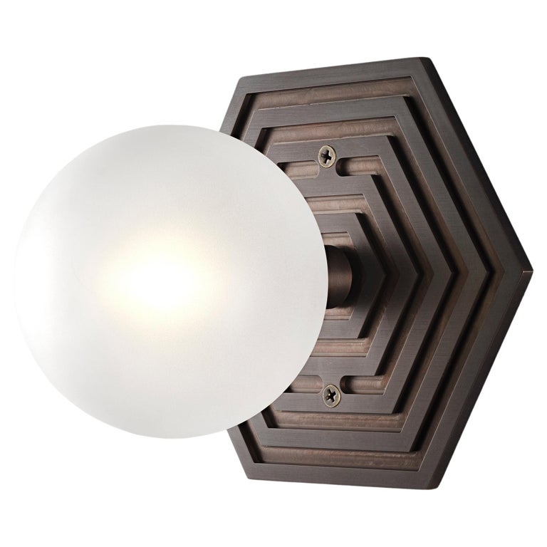 Mira Hex Wall Sconce in Oil-Rubbed Bronze and Blown Glass by Blueprint Lighting For Sale