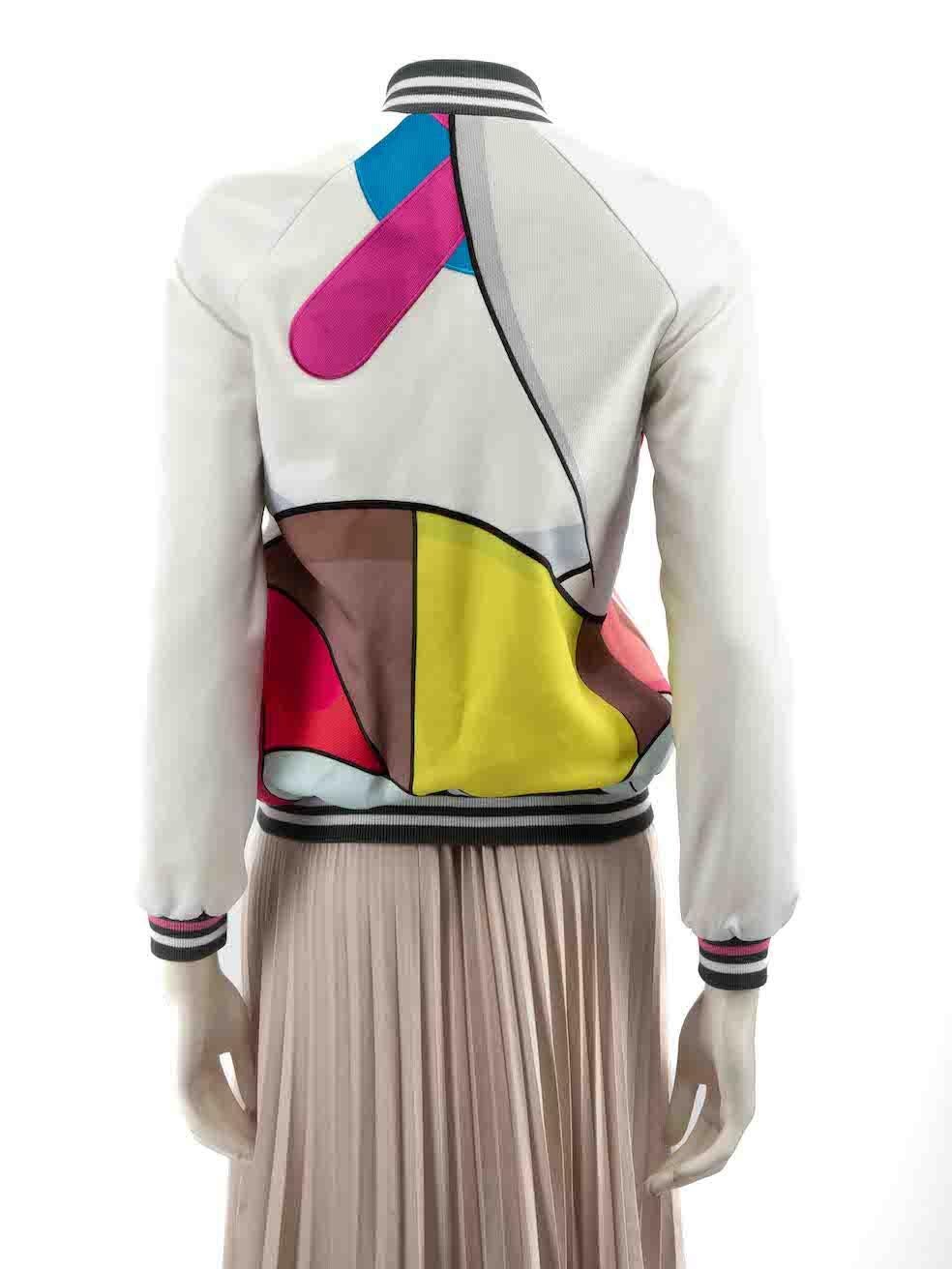Beige Mira Mikati Abstract Pattern Bomber Jacket Size XS