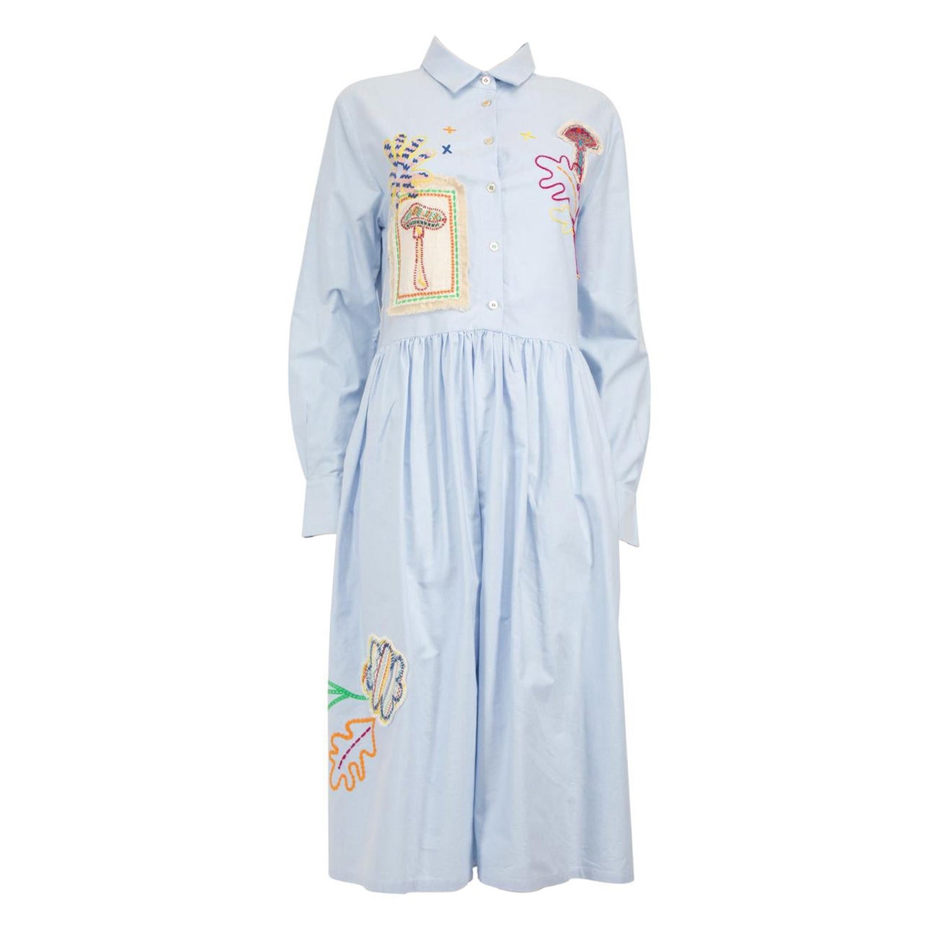 Mira Mikati Blue Embroidered Midi Dress Size XL