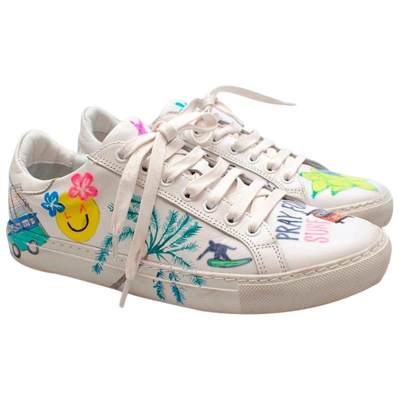 Mira Mikati Handpainted Surf Graffiti Leather Trainers Size EU 37 6 For Sale at 1stDibs mira mikati shoes mira eu