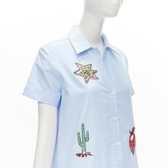 MIRA MIKATI light blue cotton cowboy illustration embroidery midi dress EU38 M