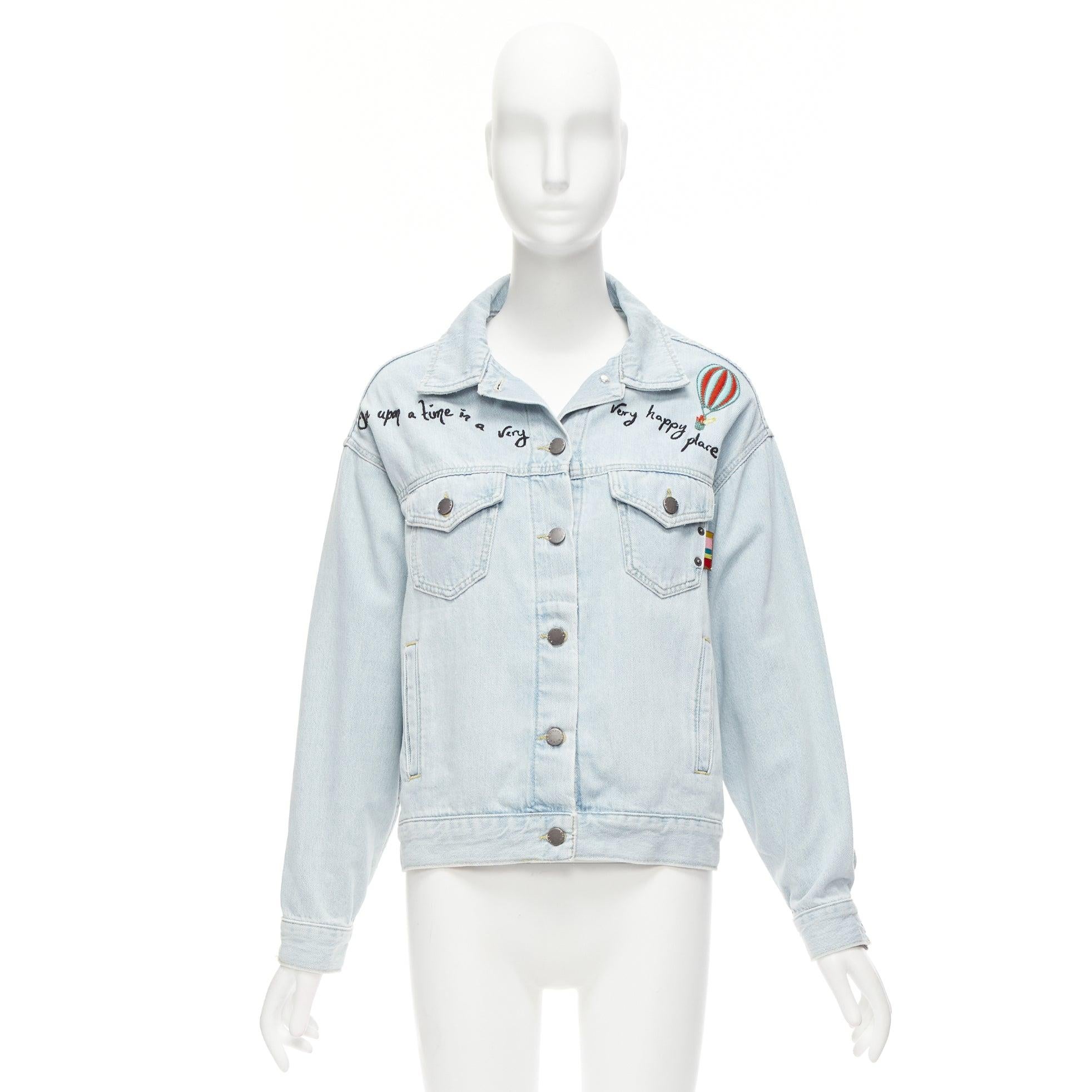 MIRA MIKATI light washed denim sheer embroidery oversized jacket FR34 XS 5