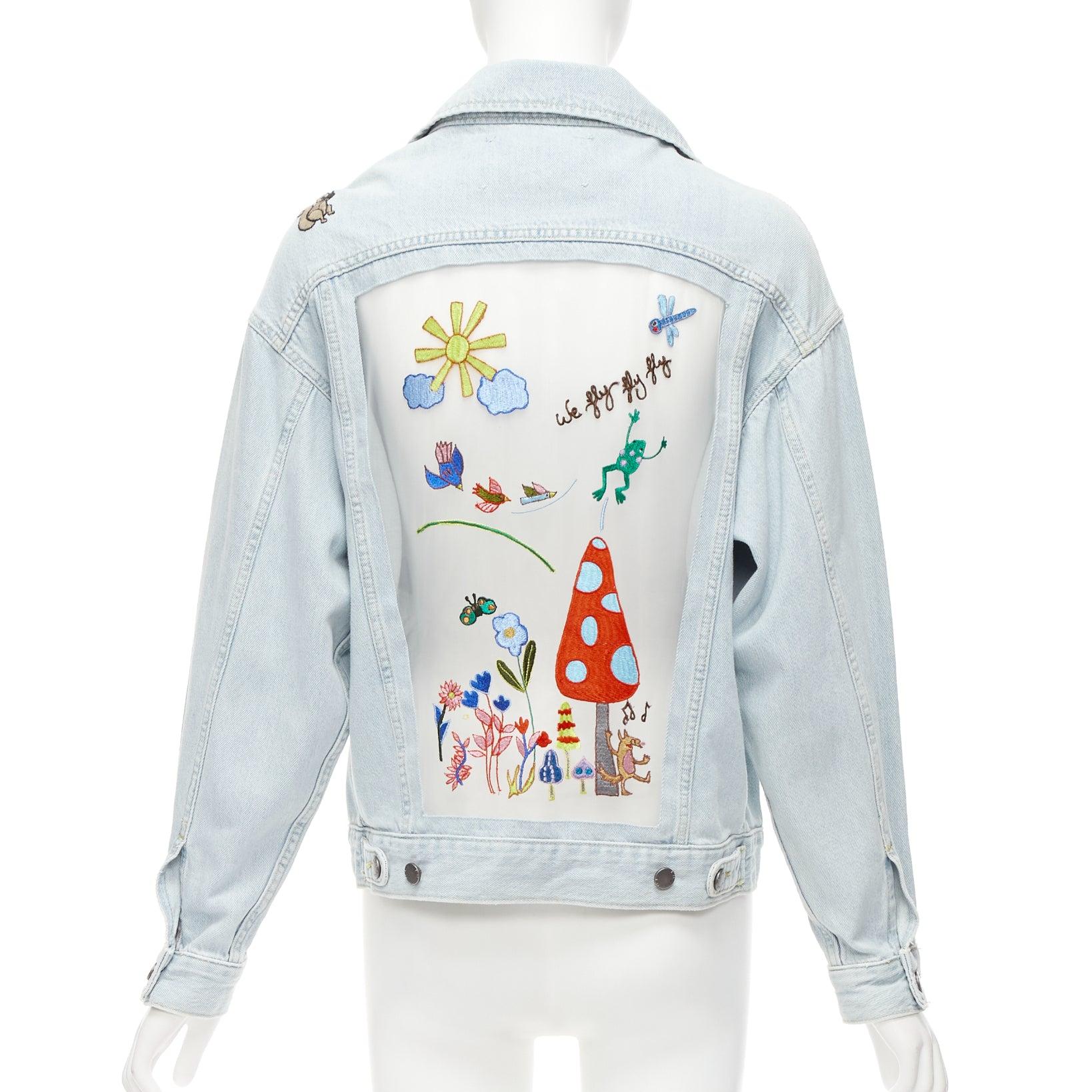 MIRA MIKATI light washed denim sheer embroidery oversized jacket FR34 XS
Reference: ANWU/A01172
Brand: Mira Mikati
Material: Denim
Color: Blue, Multicolour
Pattern: Solid
Closure: Button
Extra Details: Sheer panel at back with animal and flower