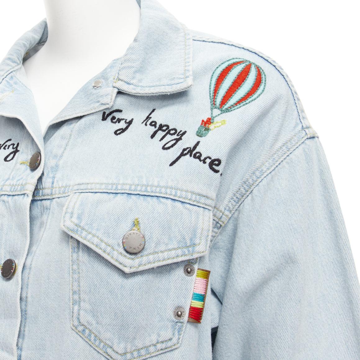MIRA MIKATI light washed denim sheer embroidery oversized jacket FR34 XS In Excellent Condition For Sale In Hong Kong, NT