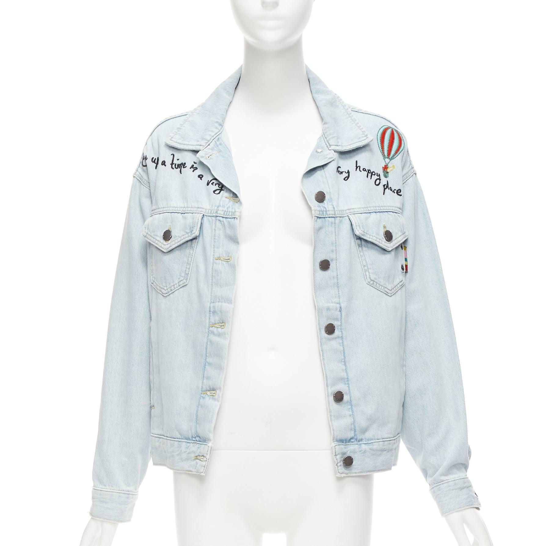 Women's MIRA MIKATI light washed denim sheer embroidery oversized jacket FR34 XS For Sale