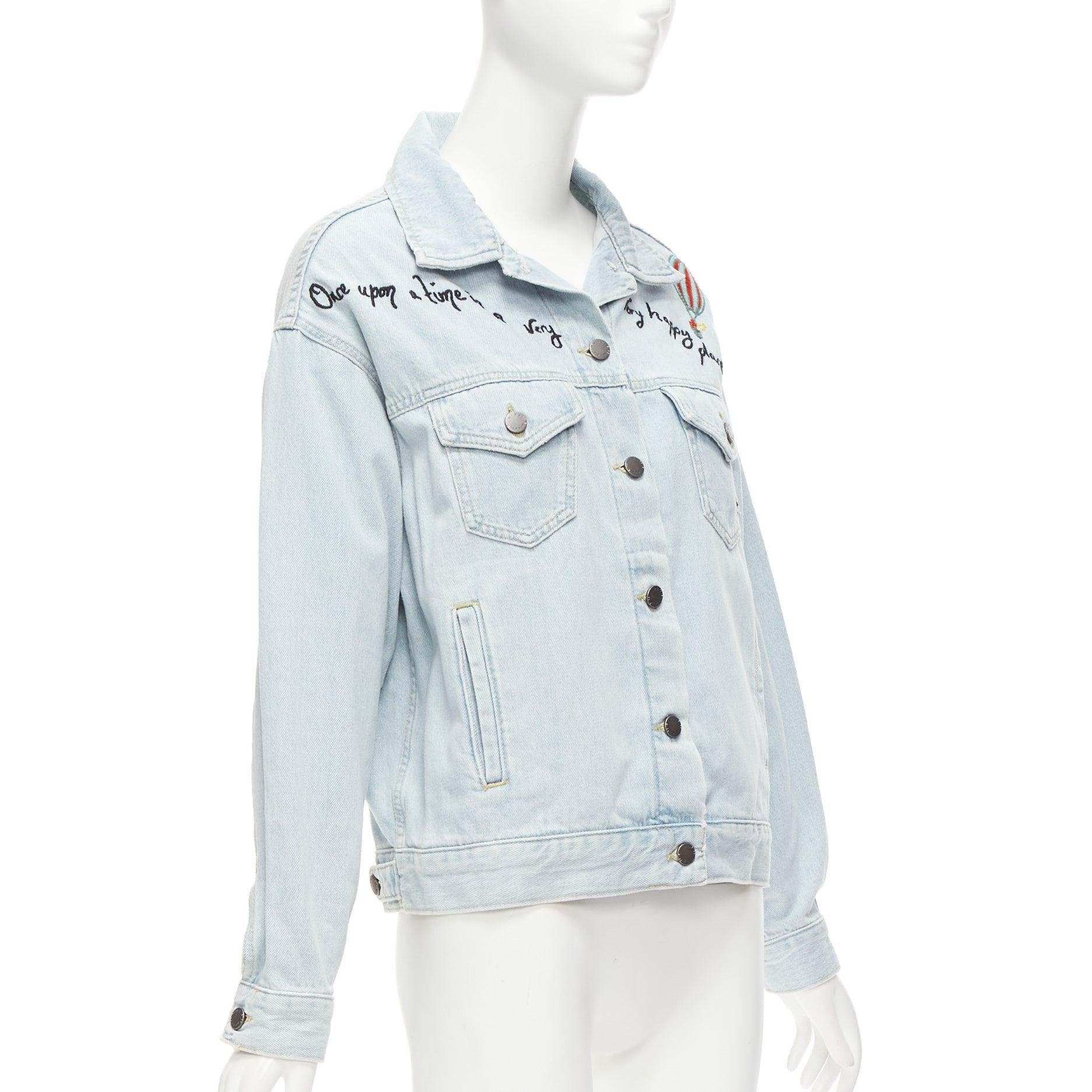 MIRA MIKATI light washed denim sheer embroidery oversized jacket FR34 XS For Sale 1