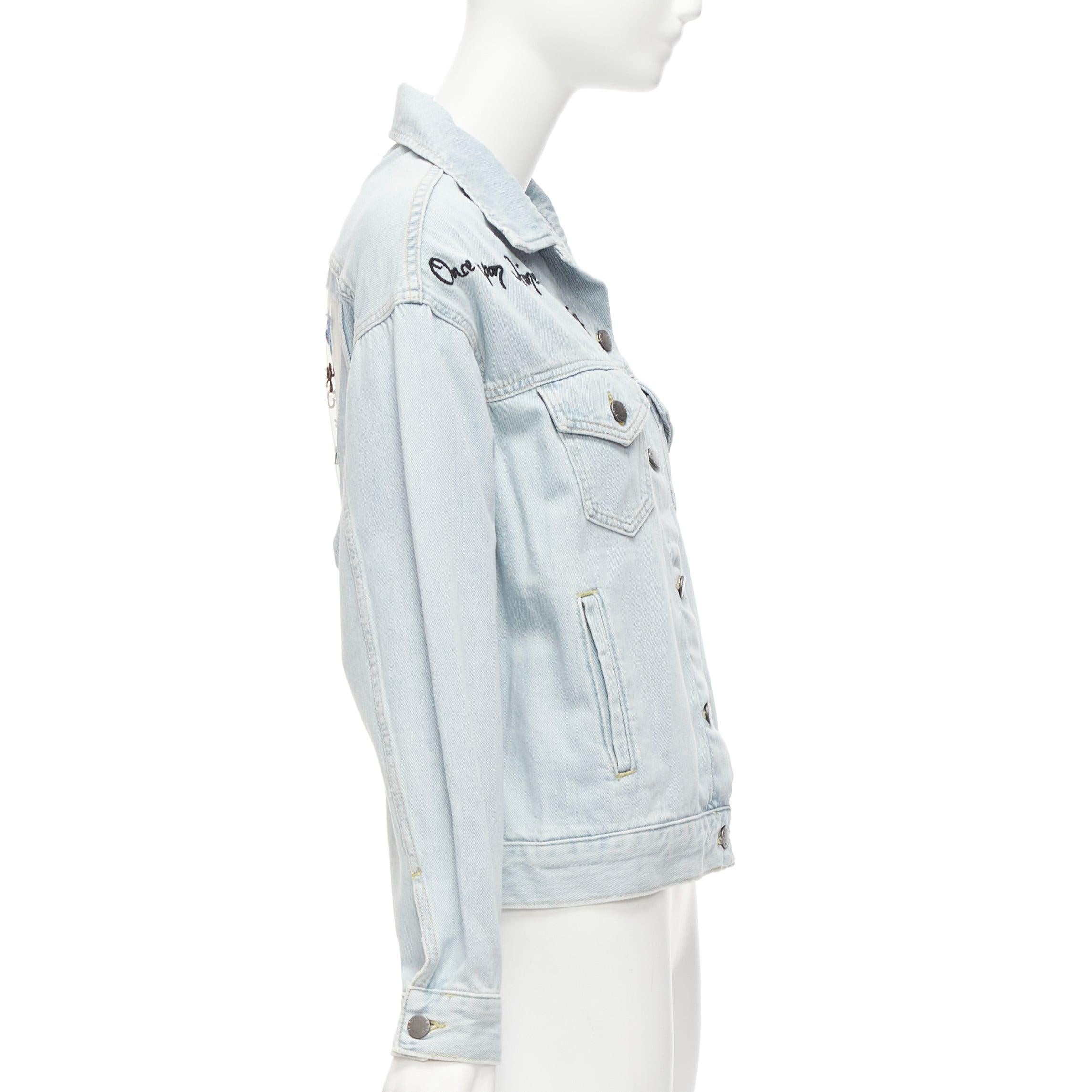 MIRA MIKATI light washed denim sheer embroidery oversized jacket FR34 XS For Sale 2