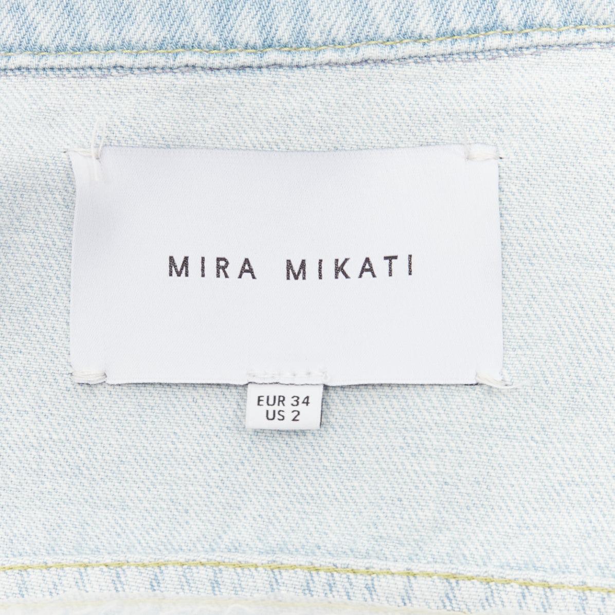 MIRA MIKATI light washed denim sheer embroidery oversized jacket FR34 XS For Sale 5